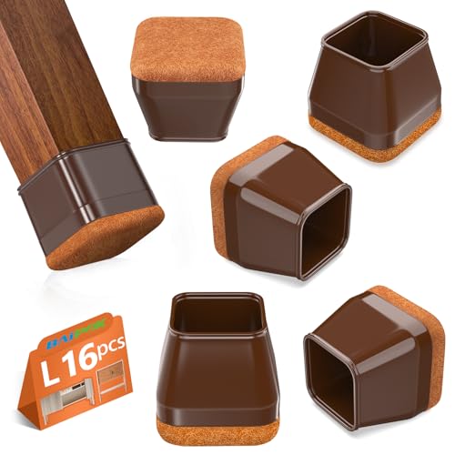 16Pcs Square Chair Leg Floor Protectors with Thickened Felt Pads Silicone Chair Leg Covers Caps to Protect Hardwood Tile Floors Furniture Feet Reduce Noise (Brown L Fit 1.14"-1.42") - color: Brown, size: Large