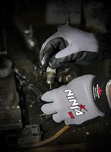 MCR Safety Gloves N96790S Ninja BNF 15 Gauge Nylon/Spandex Shell with NFT Coated Palm & Fingertips, Small, Black/Gray - size: Small