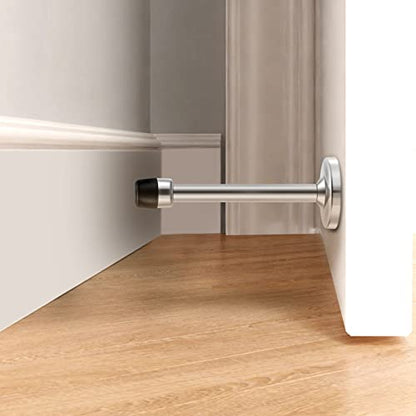 Door Stopper, 5 Inch Extra Long Door Stop, Solid Rigid Modern Heavy Duty Brushed Satin Door Holder Stainless Steel Door Stoppers Silver, Door Stopper Wall, 2 Pack - size: 5 Inch x 2 Pack