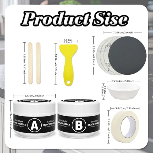 Black Quartz Countertop Repair Kit, Professional Tile, Marble and Granite Repair Kit for Edge Chips, Cracks, Scratches and Holes on Quartz, Marble, Porcelain and Other Stone Surfaces