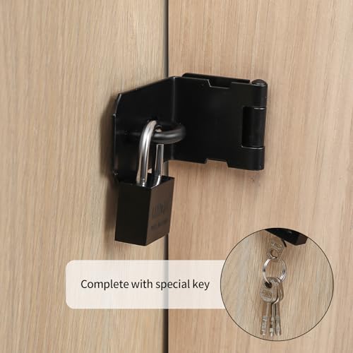 4 Inch 90 Degree Padlock Hasps, Stainless Steel Latch Lock Padlock Hasp with Padlock and Keys Set, Right Angle Safety Door Latches, Gate Lock Hasp Latches for Cabinets, Closets Doors