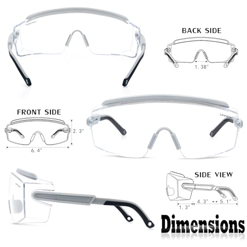UKNOW Safety Goggles Over Glasses, Safety Glasses Anti Fog Wraparound Eye Protection, Protective Eyewear ANSI Z87.1 - color: Gray
