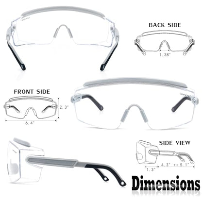 UKNOW Safety Goggles Over Glasses, Safety Glasses Anti Fog Wraparound Eye Protection, Protective Eyewear ANSI Z87.1 - color: Gray