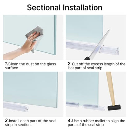 AmazerBath 3PCS Shower Door Bottom Seal for 1/4 Inch Glass - (15.75 Inches * 3), 3 Section Segmented Shower Installation Kit Frameless Glass Door Seal Strip - style: Bottom Seal 1/4