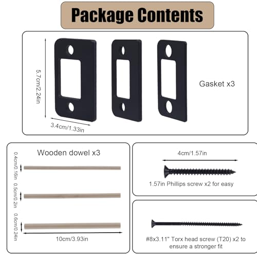 BOXOB 3pcs Standard Door Lock Strike Plate, Universal Security Striker Door Strike Spacer Shim Accessories Parts with Screws Gap Kit for Interior and Exterior Latch Plate Alignment