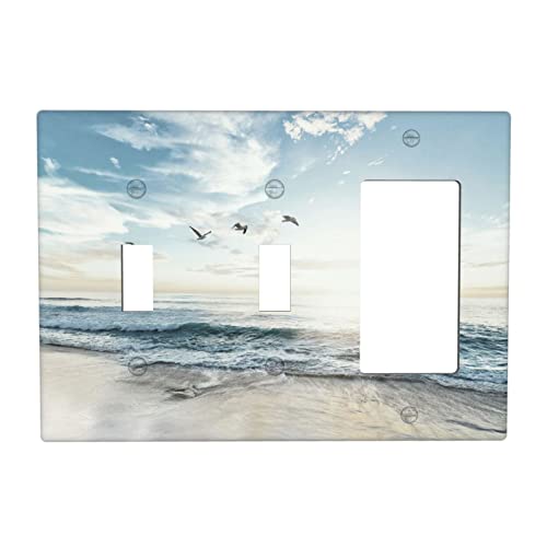 Beach Ocean Scenery Combination Wall Plate, 3 Gang 2 Toggle 1 Rocker Light Switch Cover Decorator Switch Plate Outlet Cover, 4.50 x 6.38 Inch - color: 2 Toggle 1 Rocker Wall Plate