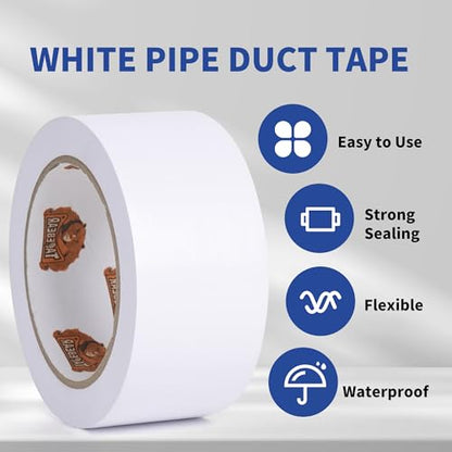 TAPEBEAR Corrosion Protection Pipe Tape, Pipe Wrap Tape for Drain Pipe, Metal Electrical Outdoor Underground Pipe, Waterproof PVC White Tape, Duct Anti-Corrosion and Protection, 3Inch x 33Yard - size: 3inch x 33yard