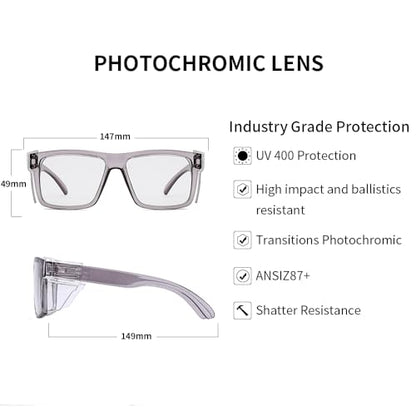 UV400 Bluelight Transition Photochromic Safety Glases Anti Scratch and Impact Resistant,Meets ANSI Z87.1 Standard - color: Glossy Smoke