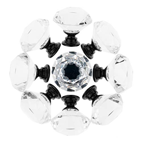 YourGift 6 Pack Drawer Knobs Diamond Shaped Crystal Glass 30mm Cabinet Knobs Pull Handles (30 mm, 6 Pack, Black) - color: Black, size: 30 mm, 6 Pack