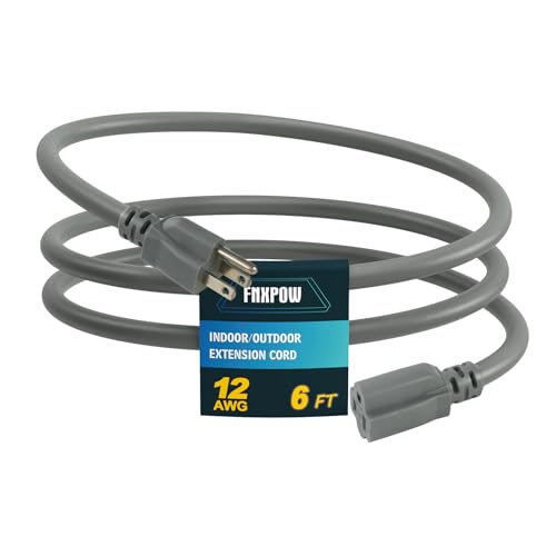 Indoor Outdoor Extension Cord, 12 Gauge 3 Prong Weatherproof Heavy Duty Gray Extension Cords, 12/3 SJTW 15A 6 FT Extension Cable for Garage, Garden and Home, UL Listed - color: Grey, size: 6FT