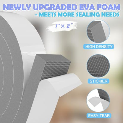 1"×2" EVA Foam Strips with Adhesive Weather Stripping Tape Larger Foam Weather Stripping Strip for Large Gap Insulation (1"×2",13FT,Grey) - color: Gray, size: 13ft (2"×1")