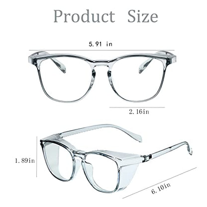 Safety Glasses for Men Women, Anti Fog Safety Goggles Comfortable Blue Light Blocking UV Protective Adult Nurse - color: Square Black Clear Blue Grey 4pack