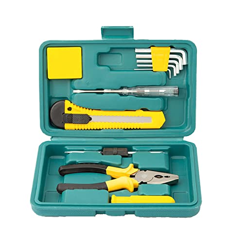 Household Repair Tool Kit 12 Pcs,Portable Hardware Tool Set in Lockable Handy Toolbox for Repair Maintenance and DIY at Home Dormitory Office - color: Green-12
