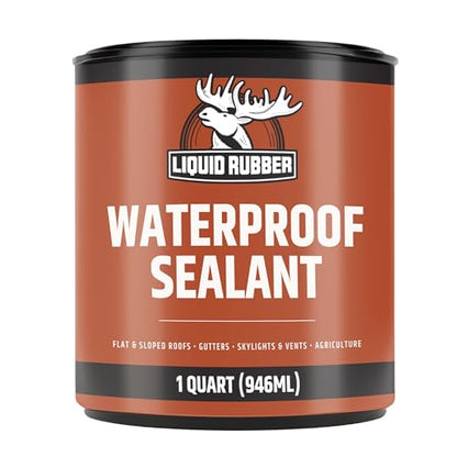 Liquid Rubber Waterproof Sealant – DIY Leak Repair Coating for Flat, Metal & Low Slope Roofs, Foundations, Gutters & More – Flexible Protective Membrane - Black - 1 Quart - size: 1 Quart