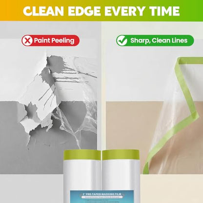 LLPT Tape and Drape 78.7”(Unfolded) x 66 Ft Each 2 Pack Pre-Taped Masking Film 0.31 Mil Painters Plastic Drop Cloth for Auto Wall Furniture Painting Protection (MFTG2020) - size: 78.7 Inch x 66 Ft