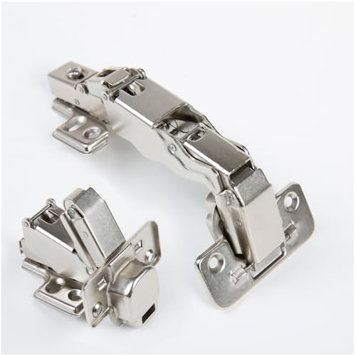 2 Pack 165 Degree Frameless Cabinet Doors Hinges, Clip ON Plate for Easy Installation, Soft Close Multi-Pivot Concealed Hardware for Corner Kitchen Cabinet, Cupboard Folded, Folden Door, Closets - color: silver-165°