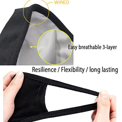 2-Pack Unisex Cloth Washable Reusable Cover-100% Cotton 3 Layer black outdoor