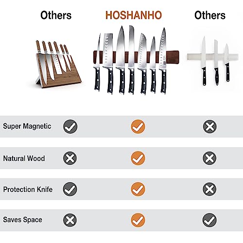 HOSHANHO Magnetic Knife Strips, Magnetic Knife Holder for Wall 16 Inch, Acacia Wood Knife Magnetic Strip Use as Knife Bar, Knife Holder for Kitchen Utensil Organizer - size: 16 Inch