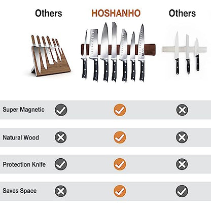 HOSHANHO Magnetic Knife Strips, Magnetic Knife Holder for Wall 16 Inch, Acacia Wood Knife Magnetic Strip Use as Knife Bar, Knife Holder for Kitchen Utensil Organizer - size: 16 Inch