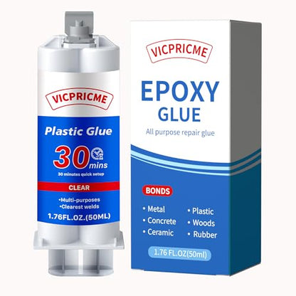Clear 30 Minute Epoxy Glue, 2‑Part Dual‑Syringe Adhesive, 4600 PSI High‑Strength, Bonds Plastic, Metal, Wood, Glass & Ceramic, 50 mL (1.76 oz) with Static Mixer (1) - size: 30Min glue 1pcs