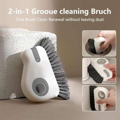 2 in 1 Window Track Cleaning Brush Tools, Hard Bristle Crevice Cleaning Brush, Multifunctional Gap Scrub Brush with Hidden Scraper, Groove Cleaning Brush for Sliding Door Track, Window Sill (Gray) - color: Gray