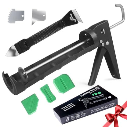 Caulking Gun Kit – 10oz Silicone Caulk Gun No Drip with Caulk Remover and 3 Silicone Finishing Tools for DIY Home Sealing & Repair – Gift Box Included