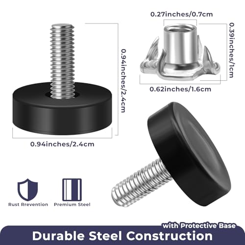 Adjustable Furniture Leveling Feet 12 Packs 1/4 Inch Threaded Table Feet Levelers Kit with 12 Claw Nail Nuts for Table Desk Chair Stool Cabinet (12)