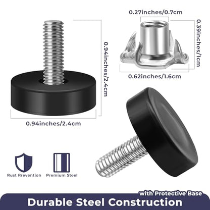 Adjustable Furniture Leveling Feet 12 Packs 1/4 Inch Threaded Table Feet Levelers Kit with 12 Claw Nail Nuts for Table Desk Chair Stool Cabinet (12)