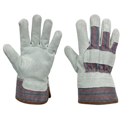 Work Gloves for Men, Durable Leather Mechanic Gloves with Rubberized Safety Cuff - color: Red