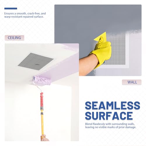 4 Pack 11.8 x 11.8in Drywall Repair Kit Self Adhesive, Fiberglass Mesh over Aluminum Sheet Drywall Patch for Wall Ceiling Large Hole Repair with 2 Sandpaper & 2 Scraper