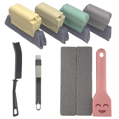 Portable Multi-Purpose Cleaning Kit: Includes 4 Window Track Brushes, Corner Scraper, Detachable Window Groove Cleaner, 2 Pumice Stone Bars. Deep Cleaner for Bathroom, Kitchenware, Door & Window Gaps. - color: 9-in-1