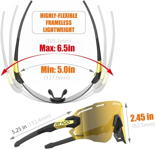 RIDE YOUR WAY Professional wrap around Frameless Cycling Sunglasses for Men and Women - color: Black Gold / Gold V1