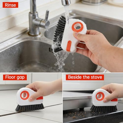 Groove Cleaning Brush 2 in 1 Grout Cleaner Tool Grip Brush, Multifunction Window Track Cleaner with Hard Bristle and Scraper Cleaning Brush for Sliding Door Track, Window(Color:White)