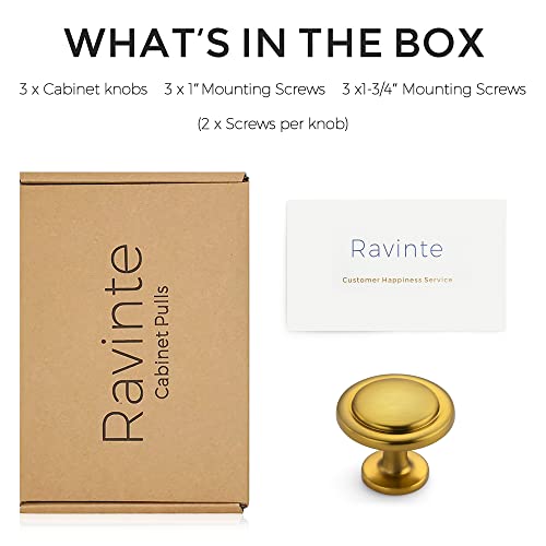 Ravinte 3 Pack 1-1/4 Inch Kitchen Cabinet Knobs - Brushed Brass Zinc Drawer Pulls and Door Handles for Dresser Drawers - color: Brushed Brass