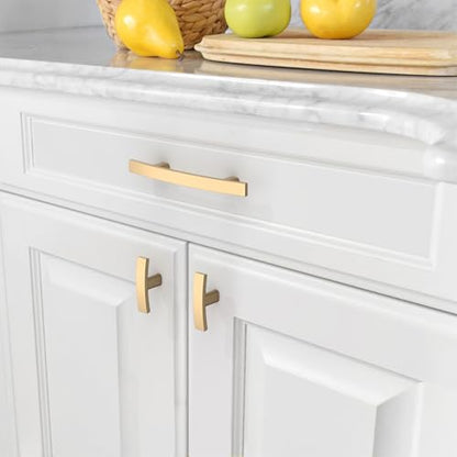 Amerdeco 10 Pack Brushed Brass Cabinet Pulls 3 Inch(76mm) Hole Center Gold Drawer Pulls Cabinet Hardware Kitchen Cabinet Handles for Bathroom ZH0003 - color: Brushed Brass, size: 3"/76MM Hole Center