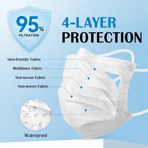 Disposable Face Mask For Adults - Travel Essentials, 100 Pack Individually Wrapped, 4 Ply Protection,Safety Masks Disposable - color: White