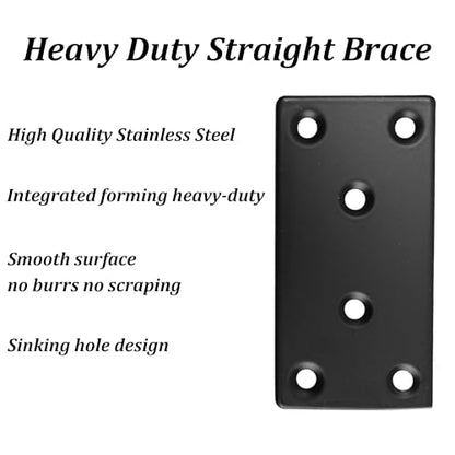8PCS Black Stainless Steel Flat Mending Plates, 3.15" x 1.57" Straight Bracket Brace, Heavy Duty Metal Fixing Joining Plate for Furniture, Wood, Shelves, Fence - size: 3.15" x 1.57"