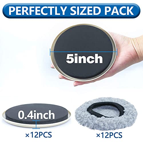 Furniture Sliders,Multi-Surface 2-in-1 Furniture Moving Pads for Carper & Hardwood Floors - 12 Pack 5" Carpet Sliders and 12 Hardwood Socks - Protect Floors & Carpet and Easier to Move - size: 12+12 Pack 5inch (Grey)