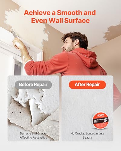 VEVOR Drywall Mesh Tape, 1.97 inch W x 147.64 ft L Self-Adhesive Fiberglass Drywall Joint Tape, 36 Rolls Dry Wall Patch for Easy Sheetrock Ceiling Crack Repair, to Achieve Smooth Even Wall Surface - color: White - 12 - pack