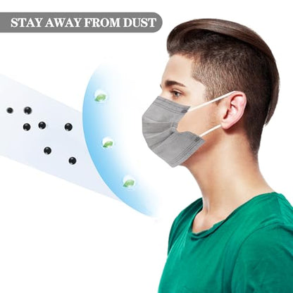 DC-BEAUTIFUL 100 Pcs Grey Disposable 3 Ply Earloop Face Masks,Fit for Adults - color: Grey