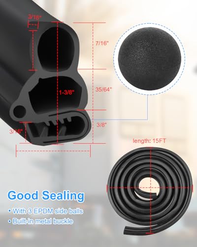 Automotive Door Weather Stripping, Car Door Rubber Seal Strip Trim with EPDM 3 Side Bulbs, Car Door Edge Trim Seal Strip Gasket for Trucks RVs Camper Boats Cabinets and Home Applications, 15FT - size: 15 Feet