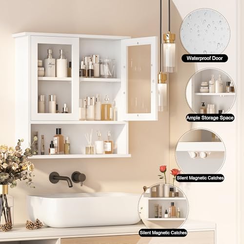 Modern Hanging Bathroom Cabinet, Sturdy Wooden Medicine Cabinet with Buffering Hinge & Anti-Scratch Door, Space-Saving Wall Mounted Over Toilet (Acrylic-Insert Panel Door) - style: Acrylic-Insert Panel Door