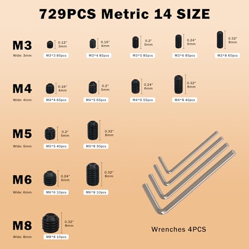 1219Pcs 26Sizes Set Screw Assortment Kit Metric & SAE 12.9 Class Alloy Steel Grub Screws, Internal Hex Allen Drive Cup Point Set Screws for Bathroom Fixtures Door Handles (M3-M8, 1/8"-40 to 5/16"-18) - size: 1219PCS 26Size