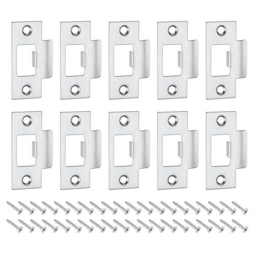 uxcell t Door Strike Plate, 10Pcs 70mm x 40mm 201 Stainless Steel Latch Deadbolt Strike Plate for Door Frame Door Jamb, Silver - color: Silver