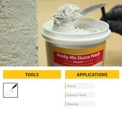 SIKA Sikacryl Stucco Repair, White, 1-Qt, Ready-Mix Stucco Patch for Large Cracks and Spalls, Acrylic-Based, Interior/Exterior, Textured, Moisture-Resistant