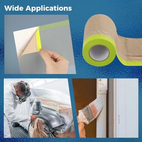 yeesport 4 Rolls Pre-Taped Masking Paper for Painting, Tape and Drape Painters Paper, Paint Adhesive Protective Paper Roll for Covering Skirting, Door Frames, Cars (6 in x 50 Ft) - size: 6 in X 50 Ft