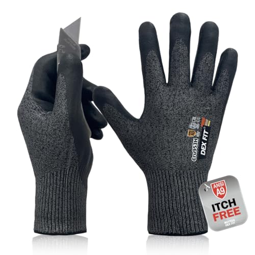 DEX FIT Cru953H Level A9 Cut Resistant Gloves, Fiberglass-Free, Power Grip Foam Nitrile, 3D Comfort Fit, Touchscreen, 13-Gauge for Sheet Metal, Stamping, Glass, Recycling; Blackgray S 1 Pair - color: A9 Black Gray, size: Small