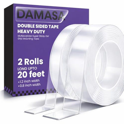 Double Sided Tape Heavy Duty 2 Rolls – 240" x 1.2" & 0.8" Clear Removable Nano Mounting Tape for Poster, Carpet, Picture Hanging, Wall, Rug & DIY – Strong Adhesive Multipurpose Mounting Tape 20 Feet - size: 1.2" x 10 Feet & 0.8" x 10 Feet