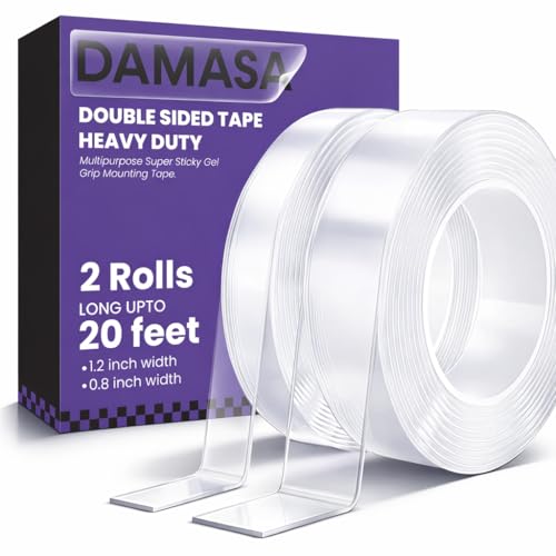Double Sided Tape Heavy Duty 2 Rolls – 240" x 1.2" & 0.8" Clear Removable Nano Mounting Tape for Poster, Carpet, Picture Hanging, Wall, Rug & DIY – Strong Adhesive Multipurpose Mounting Tape 20 Feet - size: 1.2" x 10 Feet & 0.8" x 10 Feet