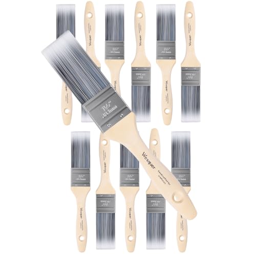 Wesquer 1.5 Inch Professional Paint Brushes 12-Pack, Premium Synthetic Bristles for Smooth Finish, Easy to Clean & Reusable for Wall, Cabinet, Interior & Exterior Painting - size: 1.5 inch (12 pack)